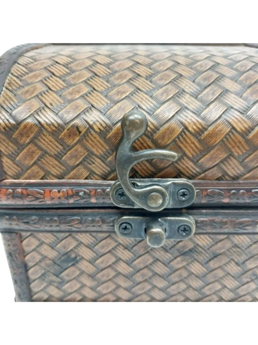 Vintage Decorative Woven Wooden Treasure Chest Storage Trinket Box Antique Style